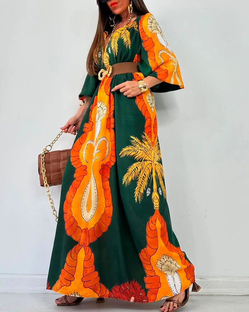 Divine Palm Print Loose Dress