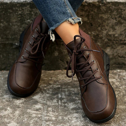 Patchwork Solid Color Round Toe Lace Up Martin Boots