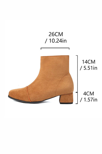 Solid Color Patchwork Square Toe Low Block Heel Ankle Boots