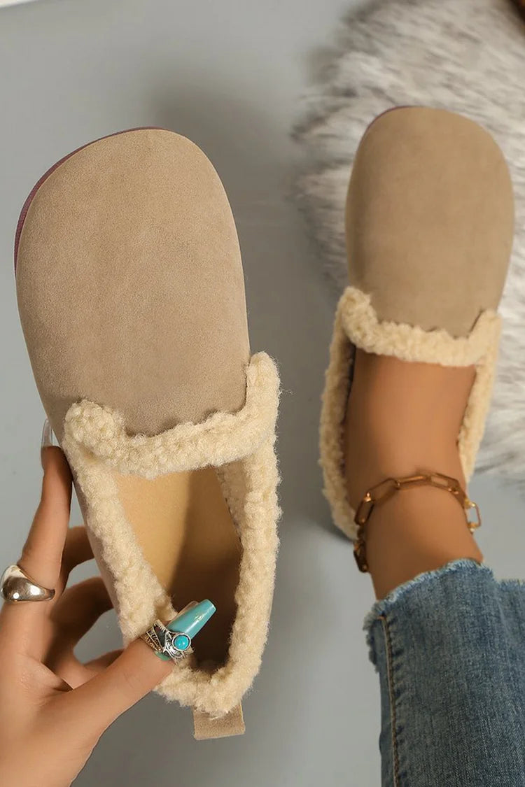 Round Toe Solid Color Faux Fur Lined Casual Loafers