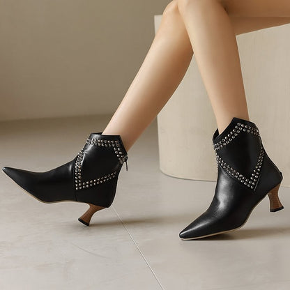 Colorblock Pattern Pointed Toe Rhinestone Decor Ankle Boots