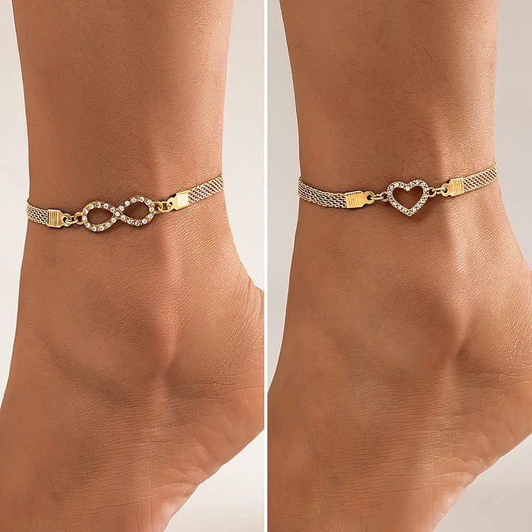 Sparking Hollow Number Lucky 8 Heart-Shaped Alloy Chain Anklet