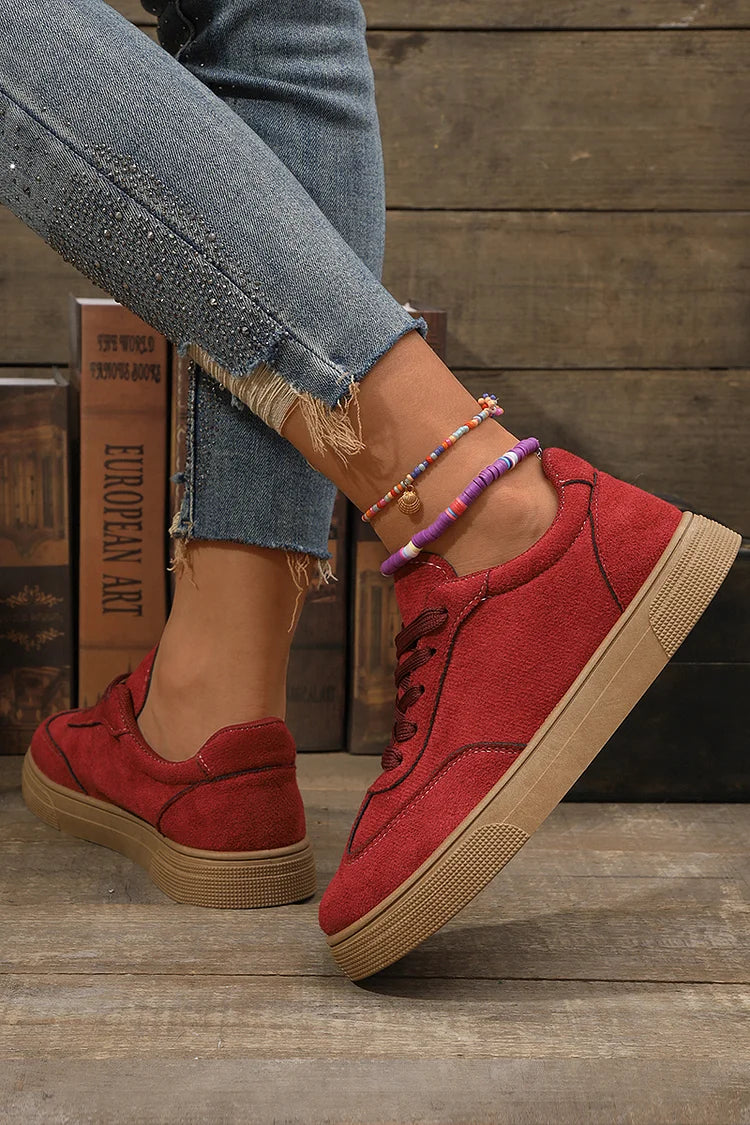 Patchwork Round Toe Casual Lace Up Sneakers