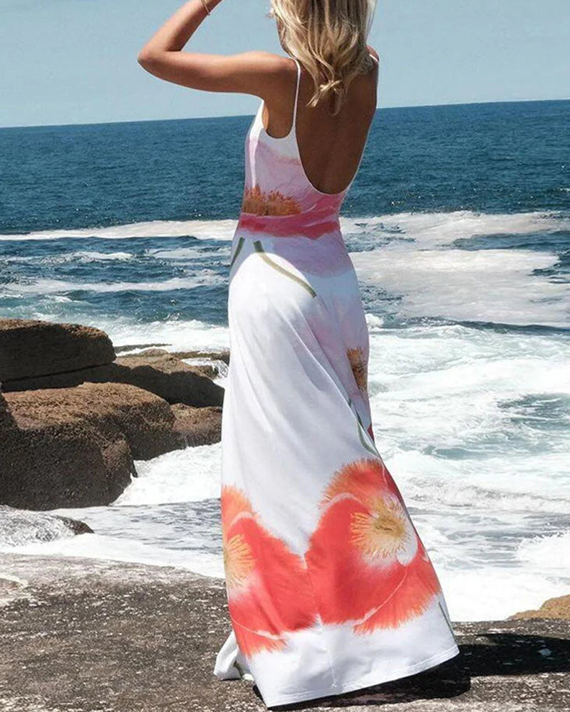 Halter Backless Floral Print Sexy Maxi Dress