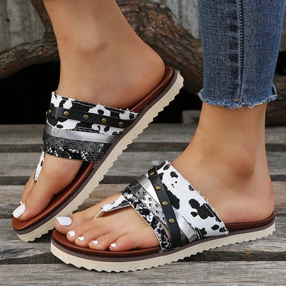 Rivet Snake Print Color Matching Flip Flops Canvas Slippers