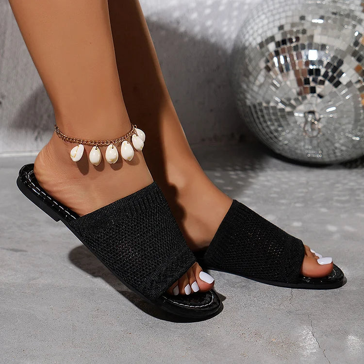Casual Beach Round Toe Plain Breathable Knitted Slippers