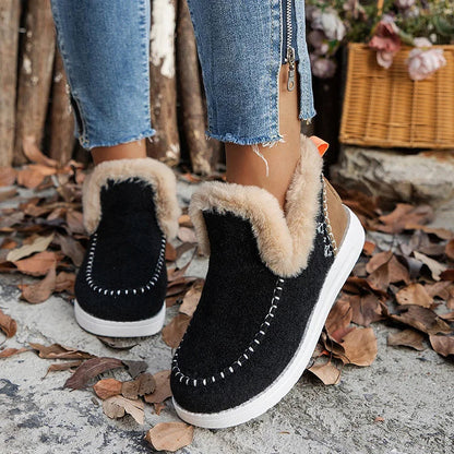 Fluffy Trim Stitch Detail Patchwork Round Toe Snow Boots