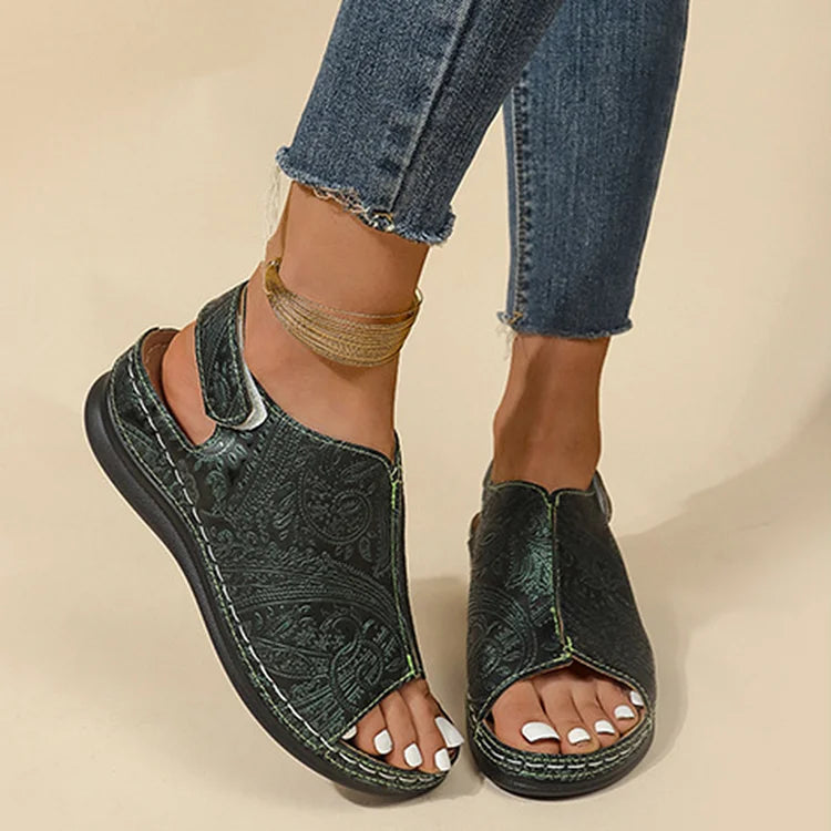 Textured Tribal Pattern Open Toe Slingback Sandals