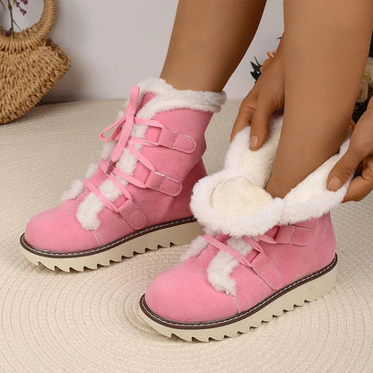 Round Toe Faux Fur Lined Lace Up Casual Snow Boots