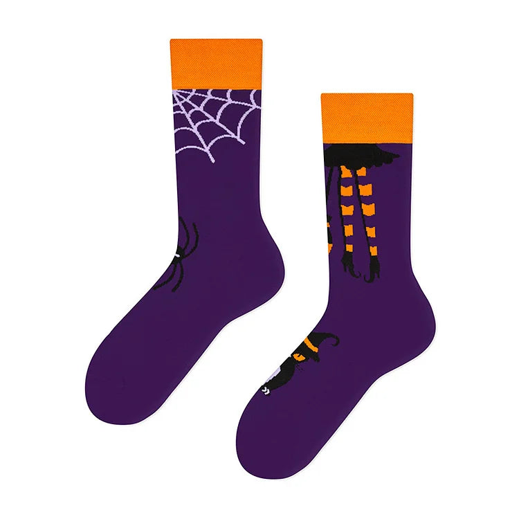 Halloween Haunted House Pumpkin Skull Sunset Crow Print Mid Calf Socks