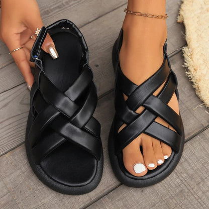 Casual Cross Strap Slingback Magic Stick Closure Muffin Soft-Soled Sandals