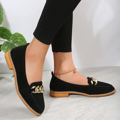 Leopard Print Metal Chain Decor Pointed Toe Loafers