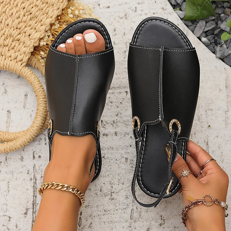 Buckle Quilted Slingback Strap Round Toe Casual Sandals
