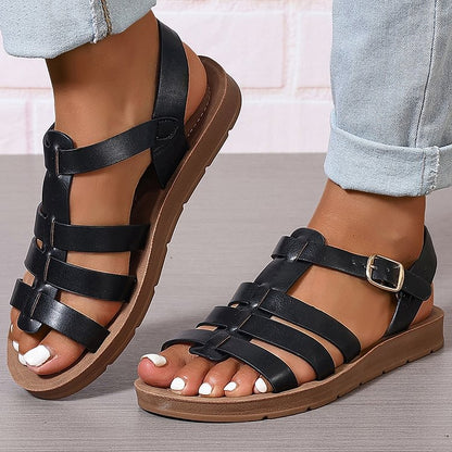 Casual Woven Strap Hollow Out Buckle Solid Color Sandals