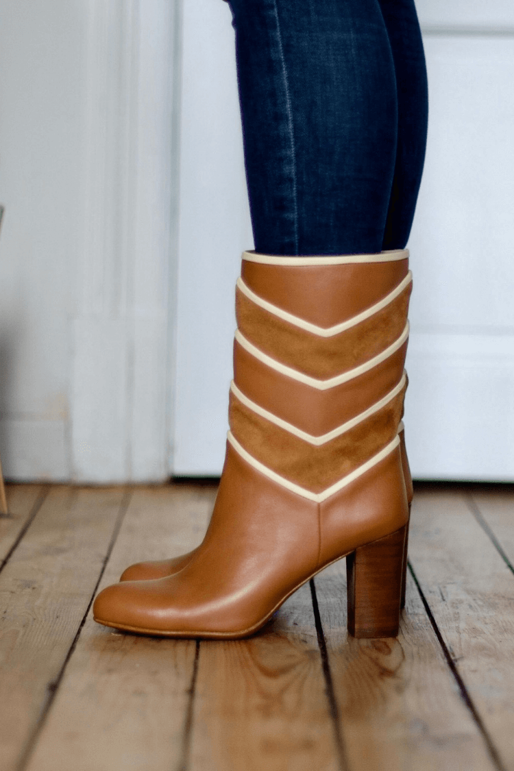 Suede Chevron Textured Knee-High Chunky Heel Boots [Pre Order]