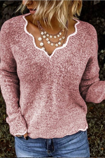 Solid Color Casual V-Neck Long Sleeves Sweater