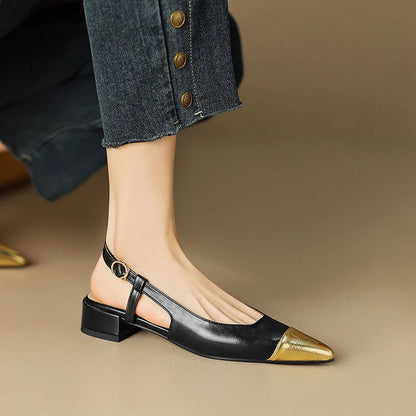 Color Block Pointy Toe Hollow Out Slingback Retro Flats