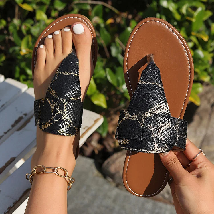 Bronzing Pattern Snake Print Flip Flops Casual Slippers