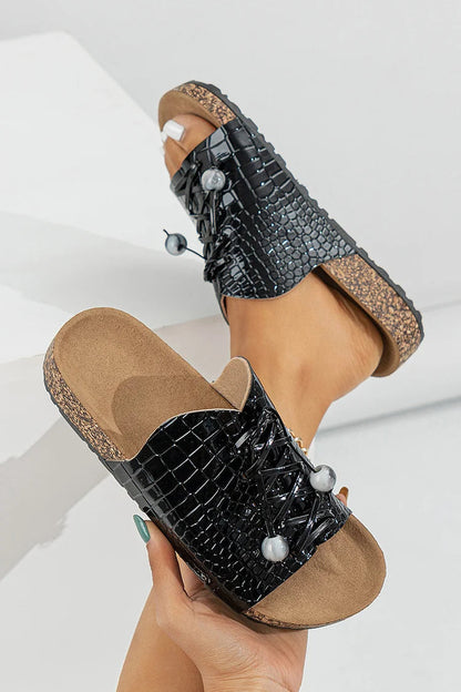 Lace Up Crocodile Print Round Toe Casual Slippers