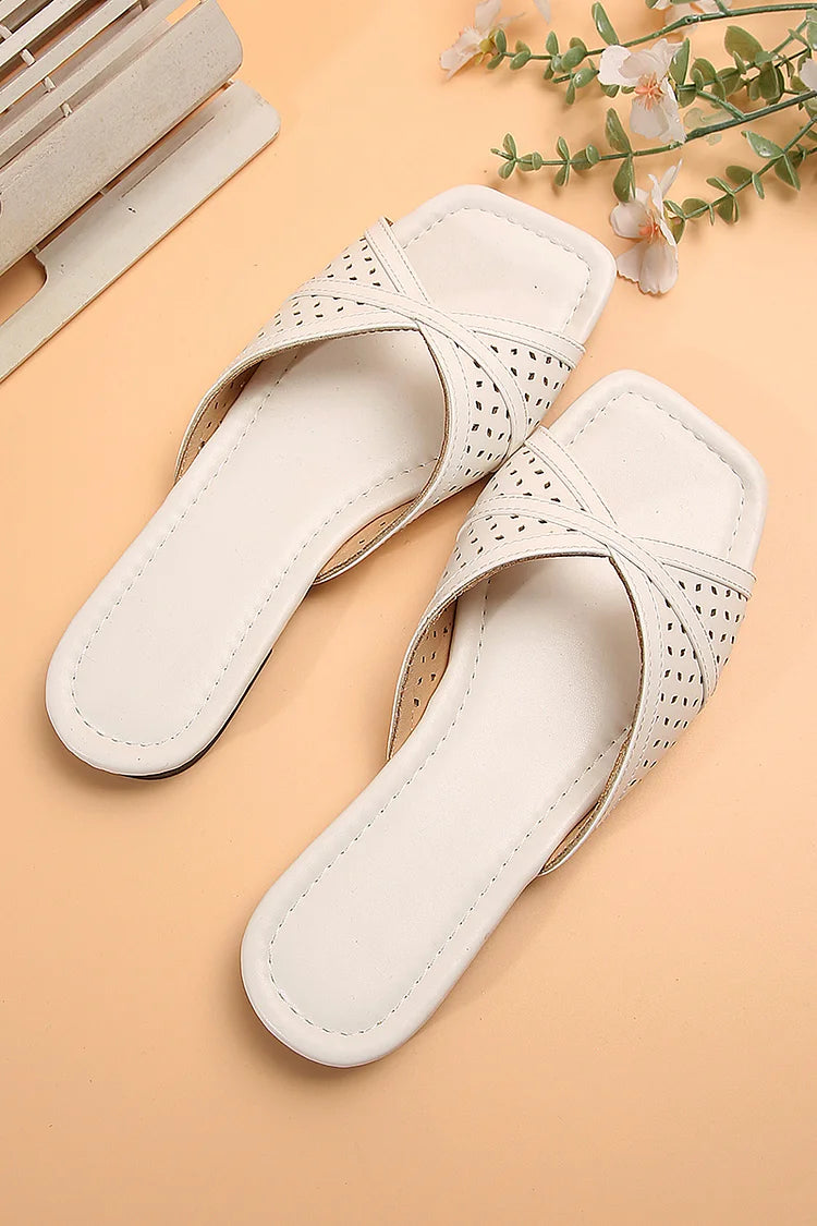Casual Hollow Out Square Toe Solid Color Slippers
