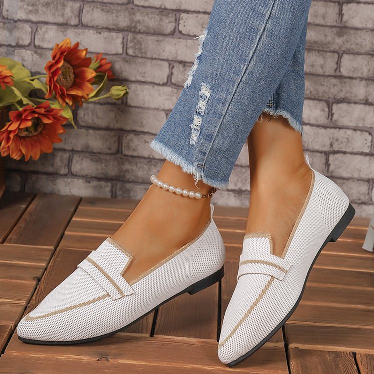 Contrast Color Pointed Toe Knitted Patchwork Flats