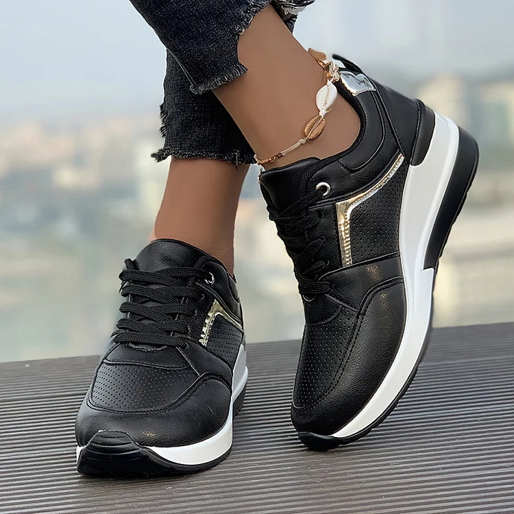 Casual Plain Lace Up Seam Wedge Breathable Sneakers