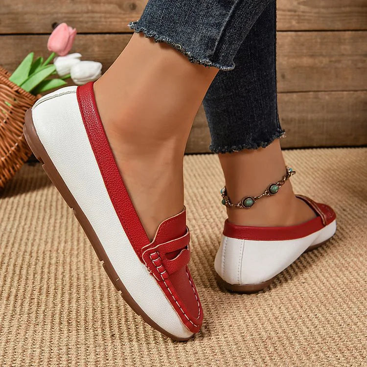 Stitch Detail Patchwork Round Toe Casual Loafers