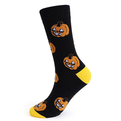 Halloween Ghost Pumpkin Skull Spider Cartoon Print Mid Calf Socks