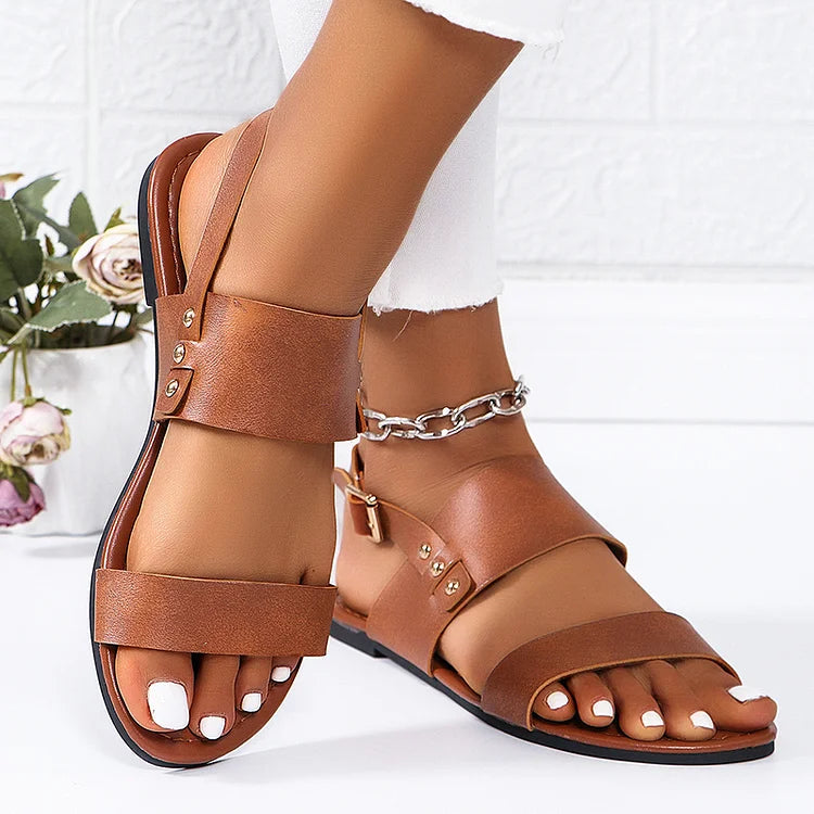 Studded Slingback Strap Buckle Solid Color Casual Sandals