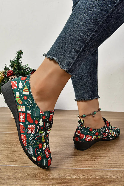 Christmas Trees Gifts Print Round Toe Lace Up Casual Shoes