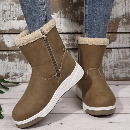 Patchwork Round Toe Strap Buckle Decor Fleece Lined Snow Boots