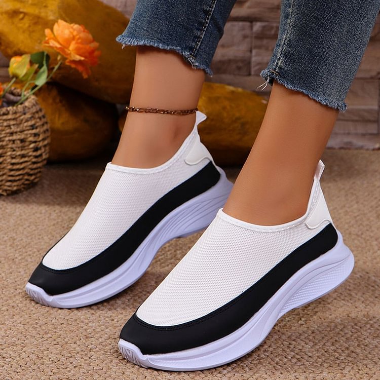 Casual Color Block Platform Round Toe Slip On Sneakers