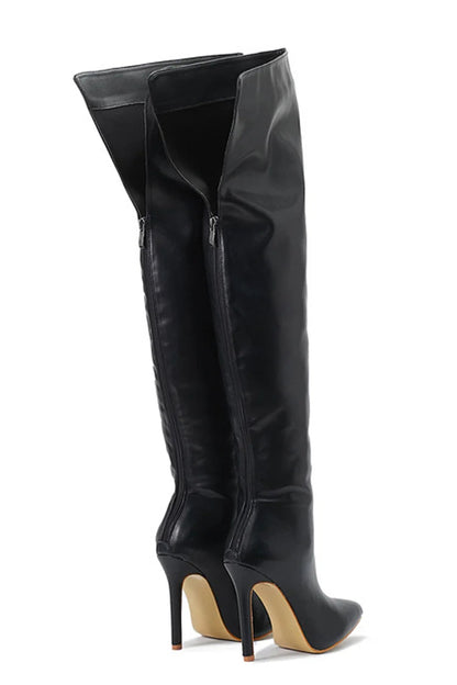 Solid Color Zipper Pointed Toe Stiletto Heel Over The Knee Boots