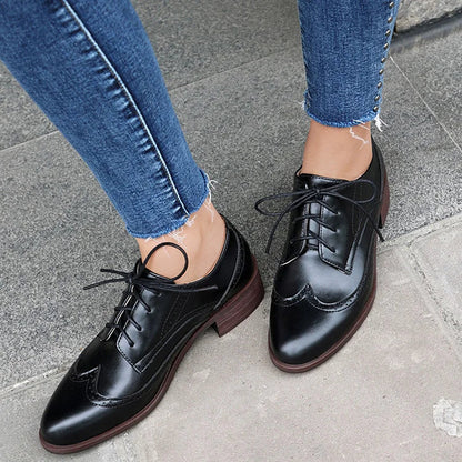 Color Block Lace Up Pointy Toe Casual Brogue Oxfords