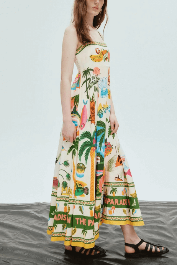 Unique Print Smocked Maxi Dress