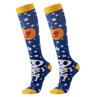 Halloween Pattern Skull Ghost Haunted House Star Print Over The Calf Socks