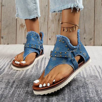 Studded O-Ring Buckle Raw Trim Flip Flops Canvas Sandals