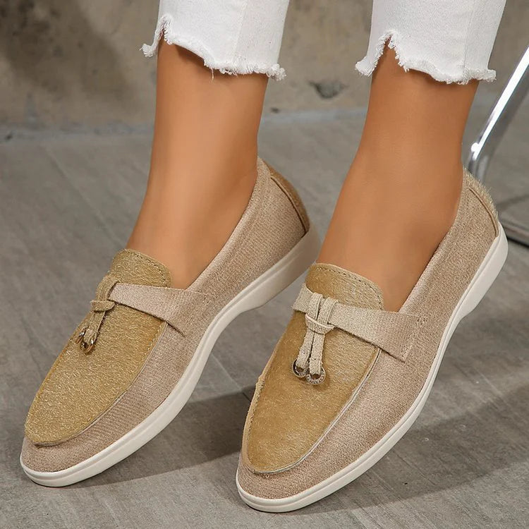 Colorblock Patchwork Knotted Detail Round Toe Casual Slip On Loafers