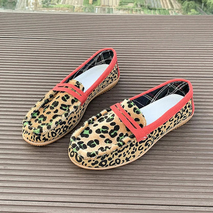 Leopard Print Colorblock Patchwork Round Toe Loafers