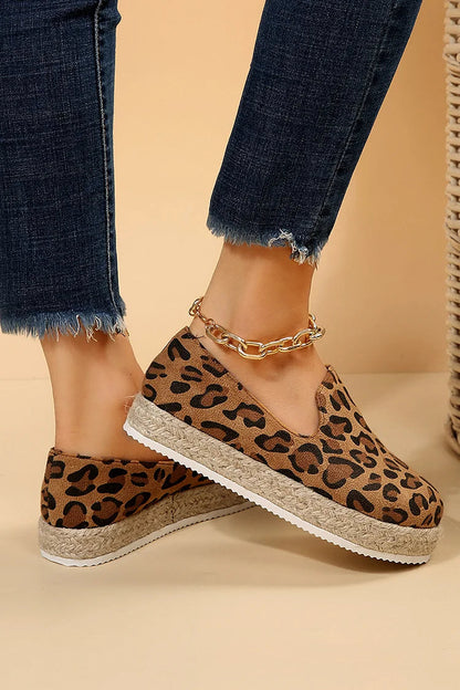 Leopard Print Round Toe Low Platform Casual Loafers