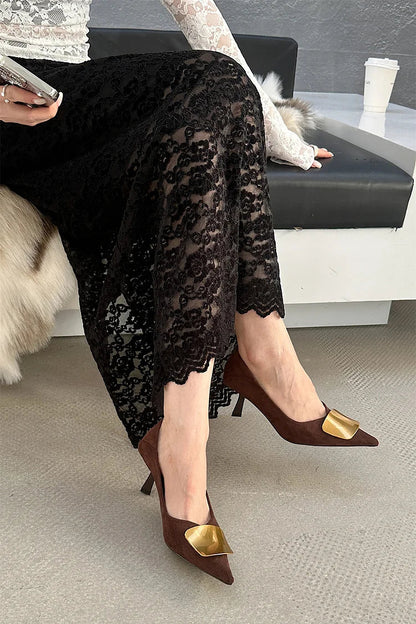 Metal Decor Leopard Print Pointed Toe Stiletto Heels