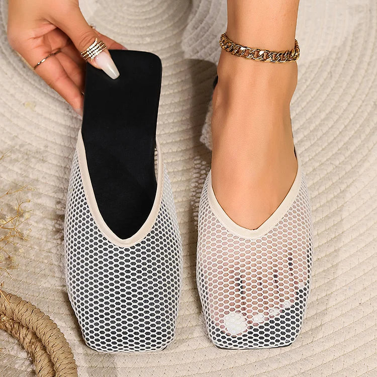 Square Toe Solid Color Breathable Hollow Out Slippers