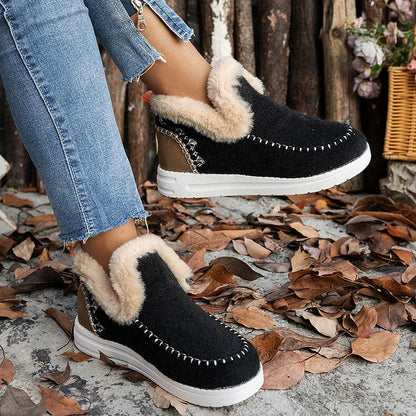 Fluffy Trim Stitch Detail Patchwork Round Toe Snow Boots