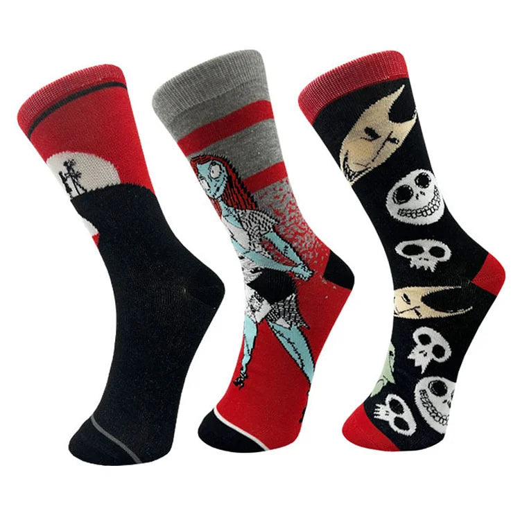 Halloween Scary Skeleton Skull Moon Print Mid Calf Socks