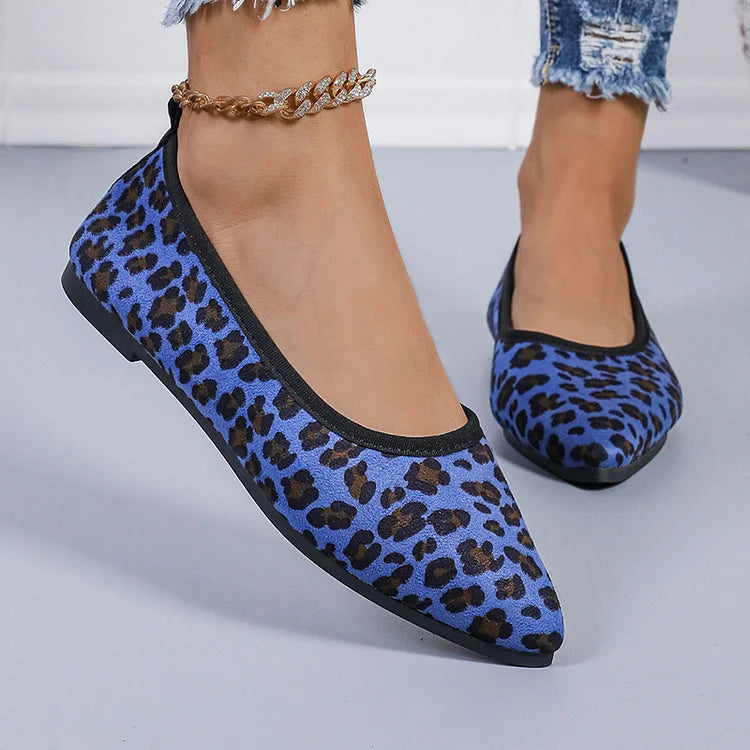 Leopard Print Pointed Toe Contrast Trim Casual Flats