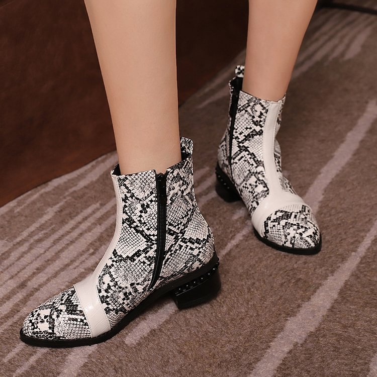 Colorblock Abstract Pattern Patchwork Round Toe Ankle Boots