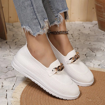 Casual Metal Chain Decor Solid Color Knitted Loafers