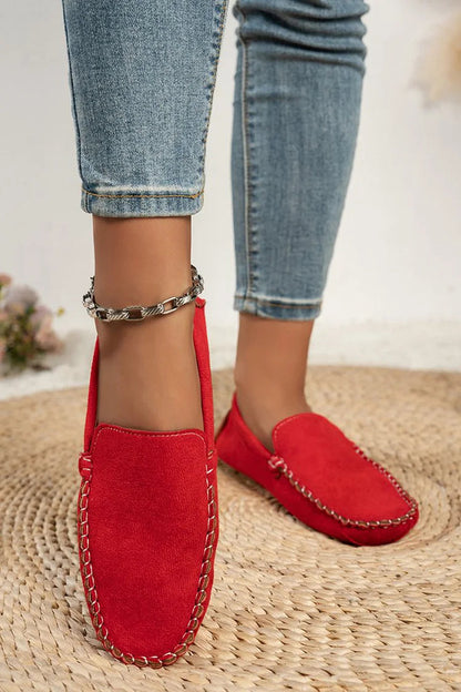 Stitch Detail Solid Color Round Toe Slip On Loafers