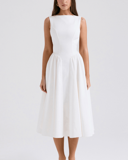 White Twill Sundress Midi Dress