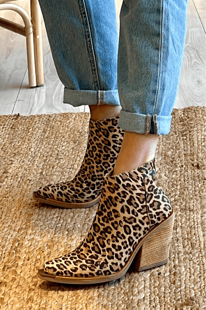 Leopard Print Chunky Heel Ankle Boots